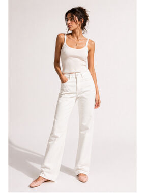 Courreges Paris White Denim Straight Leg Jeans Size 29 NWT High Rise